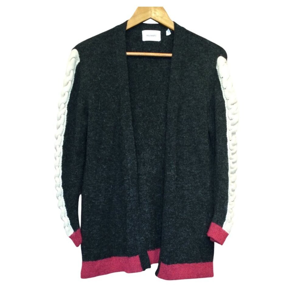Sita Murt Womens Cardigan Size 38 Charcoal Gray With Cable Knit Sleeves